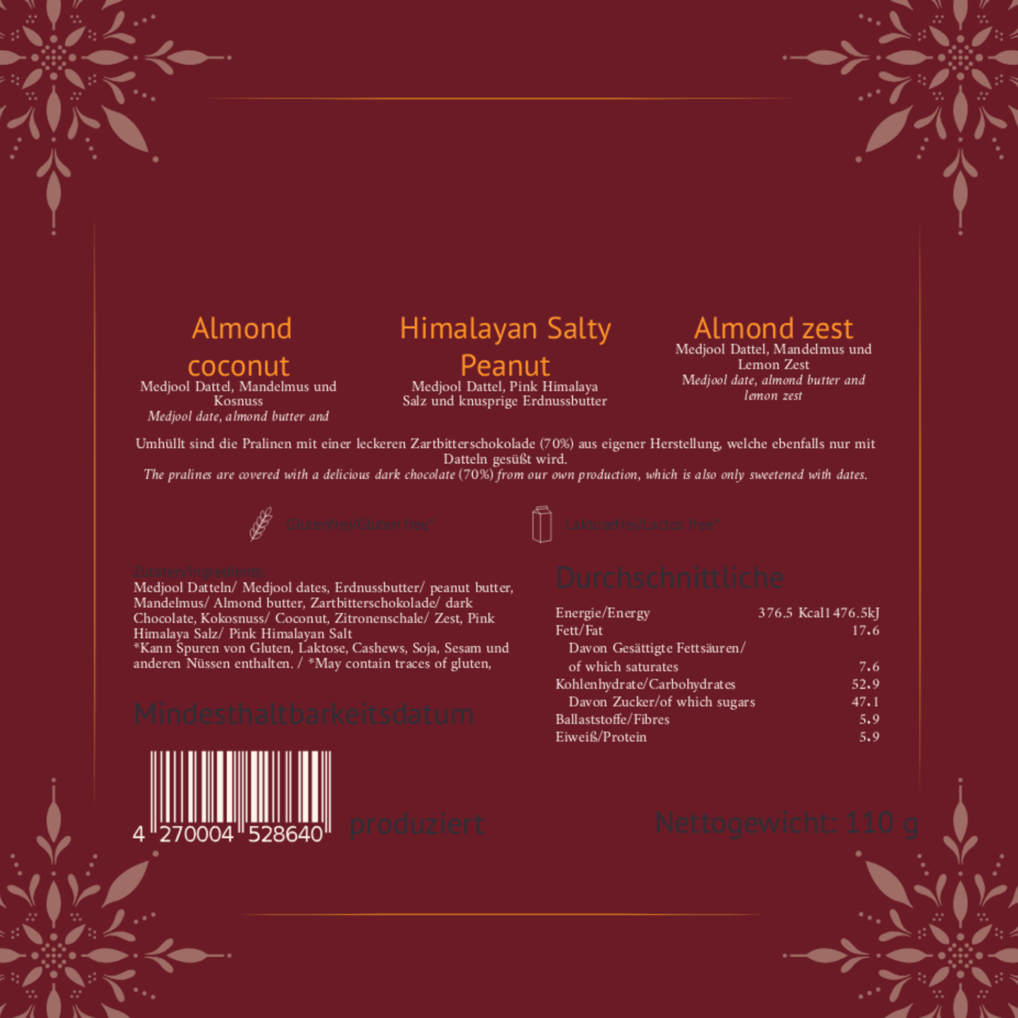 Handgemachte Dattelpralinen 9er Mix Pack